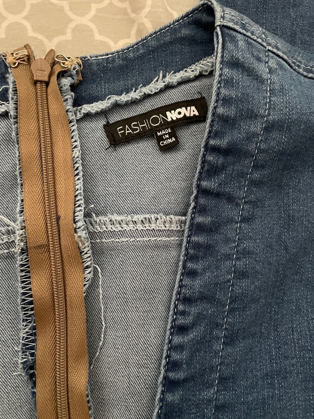 Fashion Nova Dark Blue Lace-Up Denim Overalls with Gold Chain - Picture 2 of 4